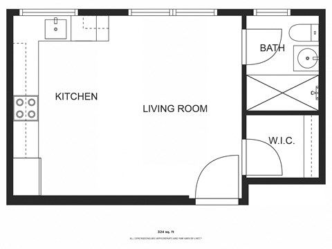 Floor plan for studio, 1 bath, 440 sqft